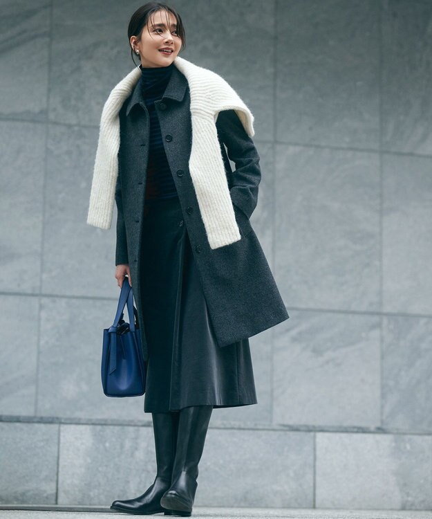 23区 【洗える】ウーステッドウール タートルネック ニット ブラック×マリンボーダー