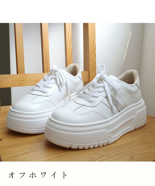 Pointer 日本製 本革ボリューム厚底スニーカー オフホワイト