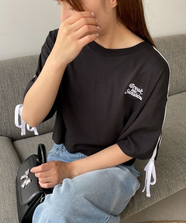 WEGO 2ラインリボングラフィックショートT ブラック