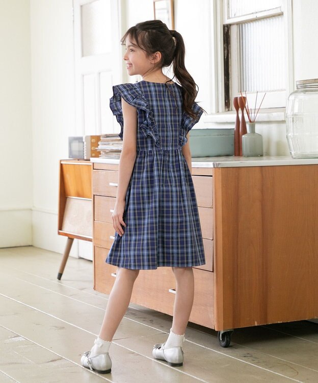 組曲 KIDS 【110-140㎝】チェックフリル ワンピース ネイビー系5