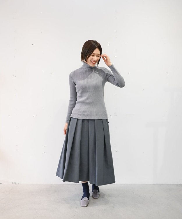 muuc 〈洗えるニット〉〈肌に優しいニット〉〈カシミヤ×シルク×ウール〉〈通年着られるニット〉リブ編みタートルネックニットプルオーバー グレー