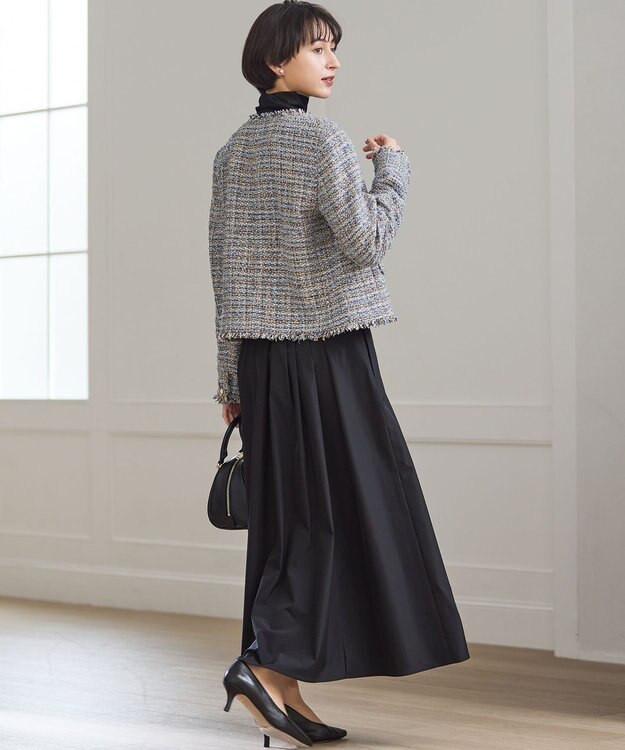 23区 L GIOLICAツイード ノーカラー ボタン ジャケット ブルーミックス