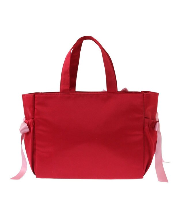 Maison de FLEUR サイドポケットリボンサテントートバッグ Red