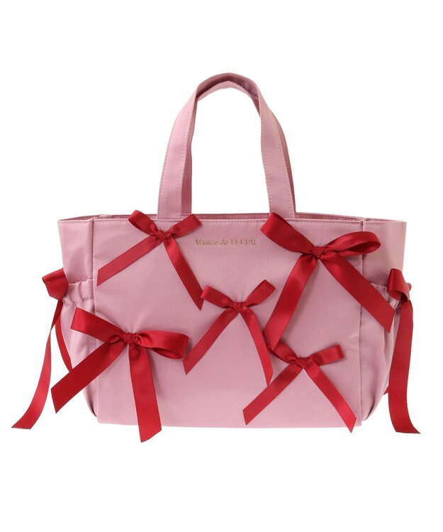 Maison de FLEUR サイドポケットリボンサテントートバッグ Pink