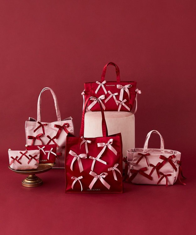 Maison de FLEUR サイドポケットリボンサテントートバッグ Red