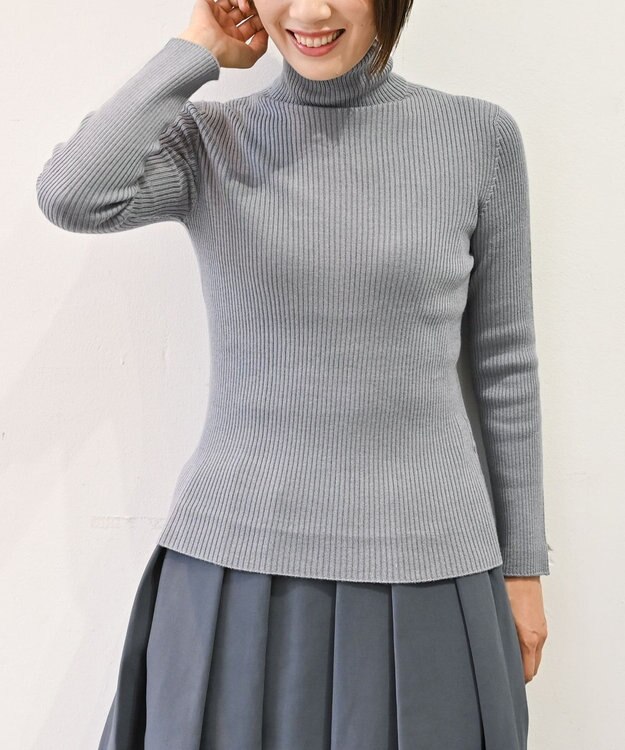 muuc 〈洗えるニット〉〈肌に優しいニット〉〈カシミヤ×シルク×ウール〉〈通年着られるニット〉リブ編みタートルネックニットプルオーバー グレー