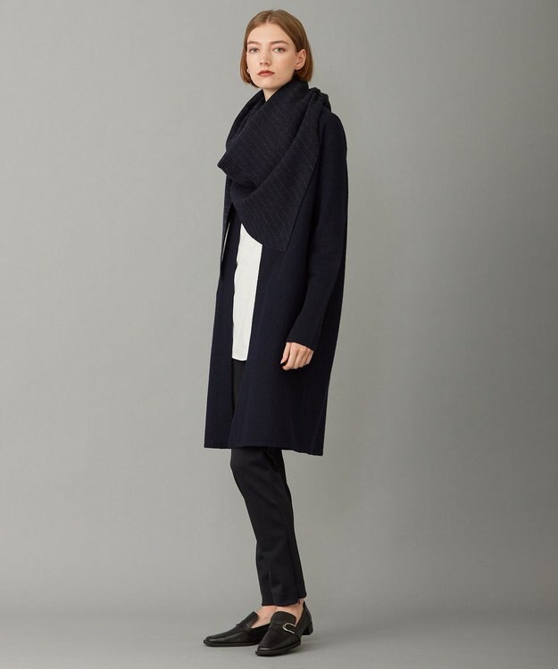 ICB ミルドウール アフガン型ニットストール ネイビーストライプ柄系