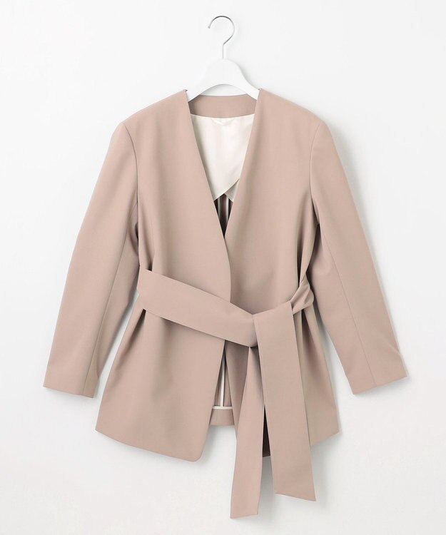 23区 L 【エステータ】コットンダブルクロス ノーカラージャケット グレージュ系