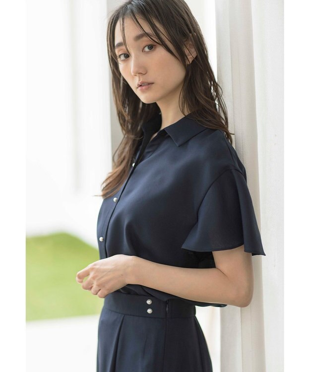 ANY SIS S 【速乾・接触冷感】スムージーポリエステル シャツ ブラウス 【WEB限定】ネイビー