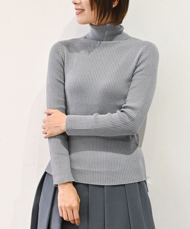 muuc 〈洗えるニット〉〈肌に優しいニット〉〈カシミヤ×シルク×ウール〉〈通年着られるニット〉リブ編みタートルネックニットプルオーバー グレー