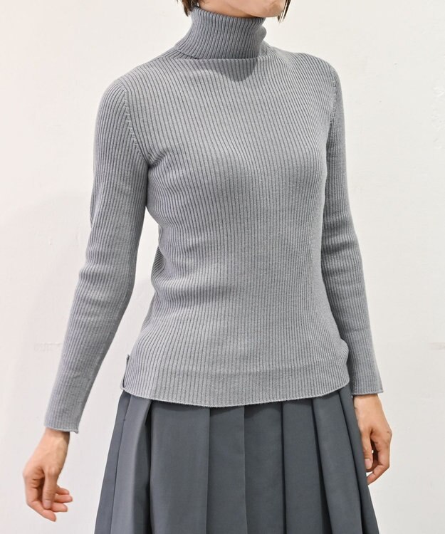 muuc 〈洗えるニット〉〈肌に優しいニット〉〈カシミヤ×シルク×ウール〉〈通年着られるニット〉リブ編みタートルネックニットプルオーバー グレー