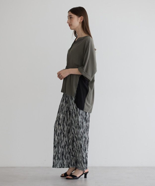 YECCA VECCA ギャザーデザイン配色シャツ Khaki