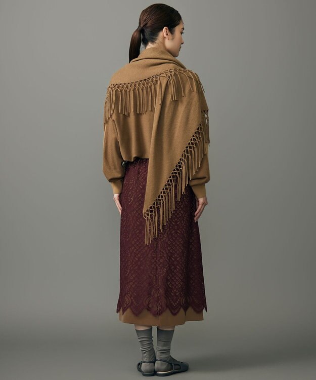 自由区 【SHIHOさん着用】ファインウールカシミヤフリンジ ストール キャメル