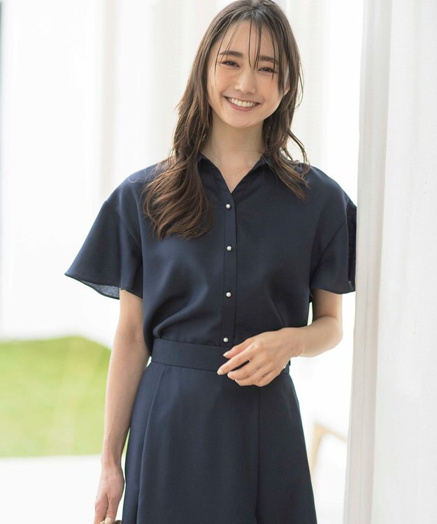 ANY SIS S 【速乾・接触冷感】スムージーポリエステル シャツ ブラウス 【WEB限定】ネイビー