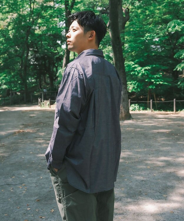 SHARE PARK MENS 【UVカット・撥水・ストレッチ】イージーデニムレギュラーカラーシャツ ネイビー系