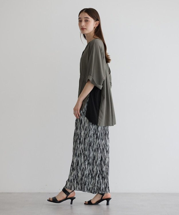 YECCA VECCA ギャザーデザイン配色シャツ Khaki