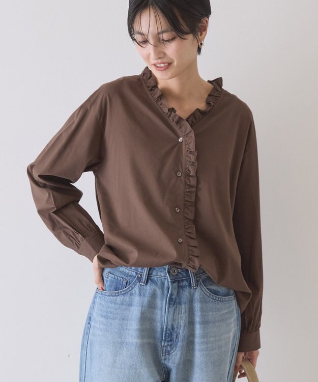 AMERICAN HOLIC フリルVネックブラウス Brown