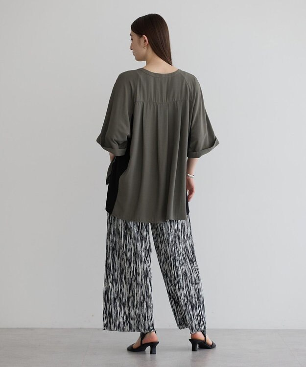 YECCA VECCA ギャザーデザイン配色シャツ Khaki