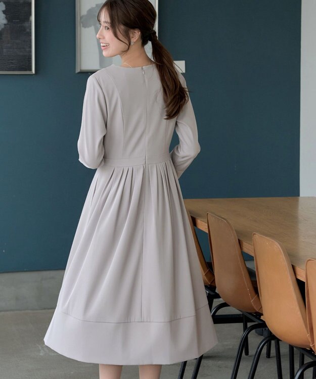 Tiaclasse L 【セレモニー・新色追加】リボンベルトフレアワンピース グレー