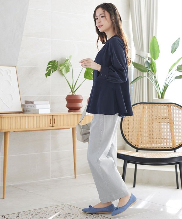 Tiaclasse ストライプストレッチワイドパンツ ブラックストライプ