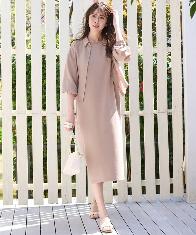 ANY SIS 【美人百花6月号掲載】2SETシアーシャツ×ワンピース セット モカピンク×モカピンク