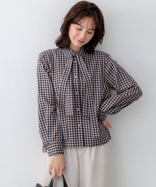 組曲 ニューリヨセルシャーティングマルチWAY ブラウス ベージュギンガム系3