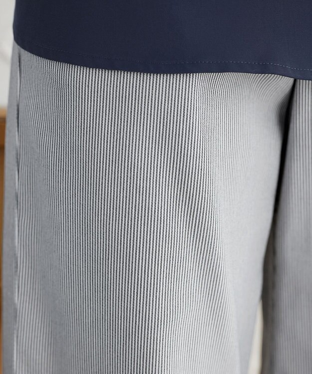 Tiaclasse ストライプストレッチワイドパンツ ブラックストライプ