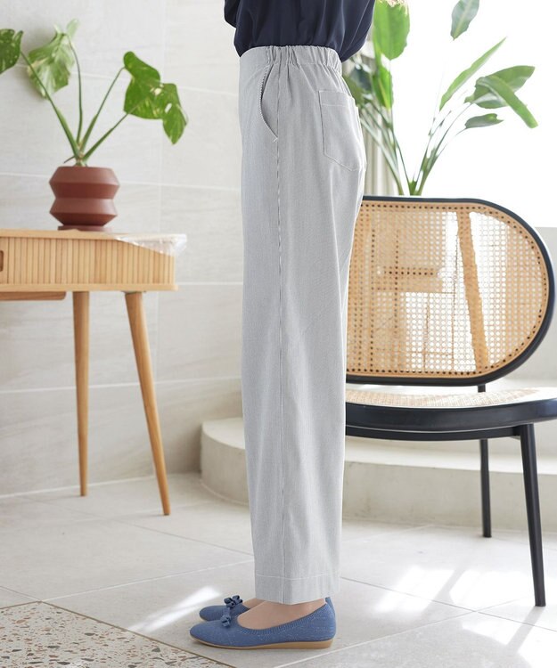 Tiaclasse ストライプストレッチワイドパンツ ブラックストライプ