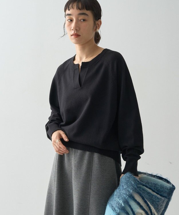 AMERICAN HOLIC バイパチカフタンネックラグランニットプルオーバー Black