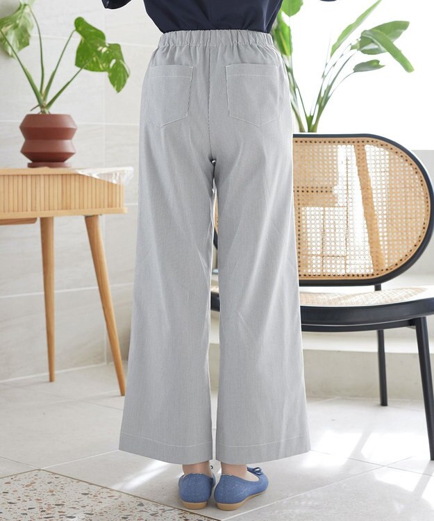 Tiaclasse ストライプストレッチワイドパンツ ブラックストライプ