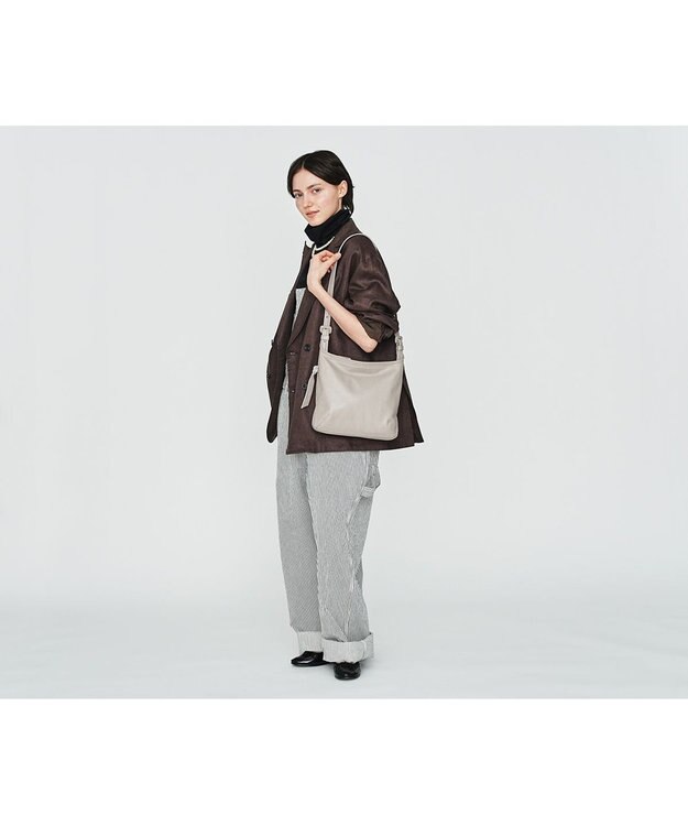 genten フェザートートバッグ　2wayショルダーバッグ ライトグレー