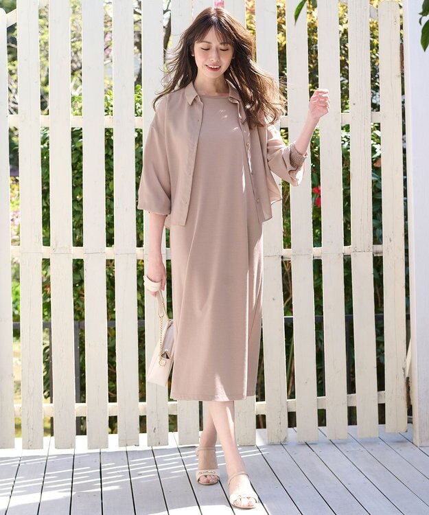 ANY SIS 【美人百花6月号掲載】2SETシアーシャツ×ワンピース セット モカピンク×モカピンク