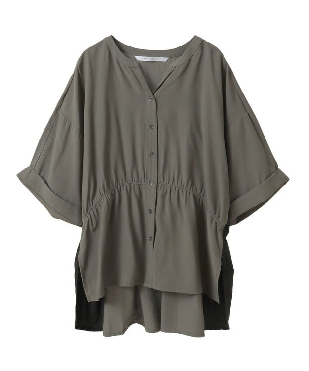 YECCA VECCA ギャザーデザイン配色シャツ Khaki