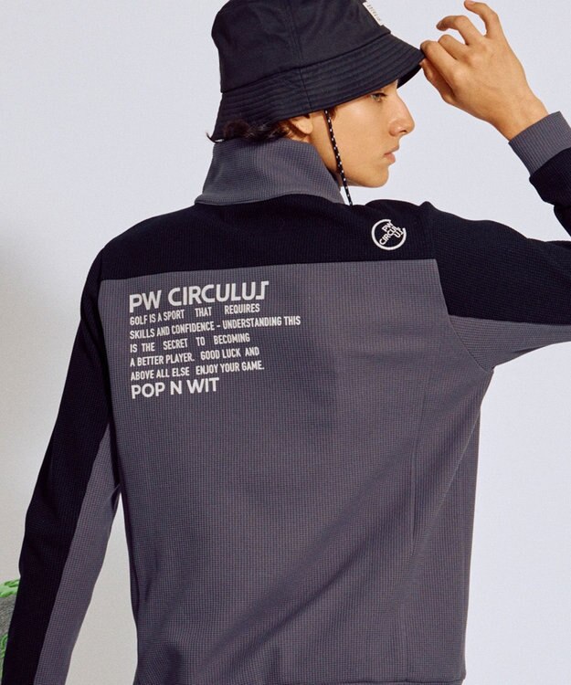 PW CIRCULUS 今が旬トップス！【ドライな肌触り / UV遮蔽率98.9% UVカット / ストレッチ】【MEN】ワッフルハーフジップトップス  ゴルフ グレー系