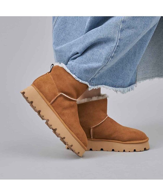 MODE ET JACOMO <carino>本革ムートンショートブーツ キャメル