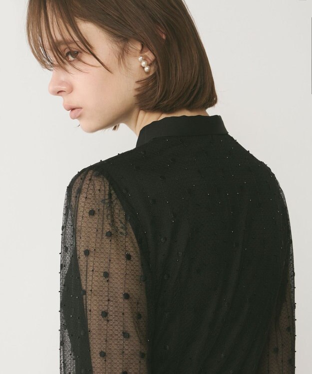 GRACE CONTINENTAL ビーズ刺繍ドットドレス ブラック