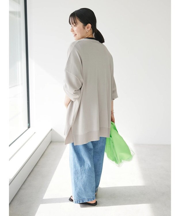 CRAFT STANDARD BOUTIQUE UVカット/接触冷感/マシンウォッシャブル/Vネックビッグニットカーディガン Gray Beige