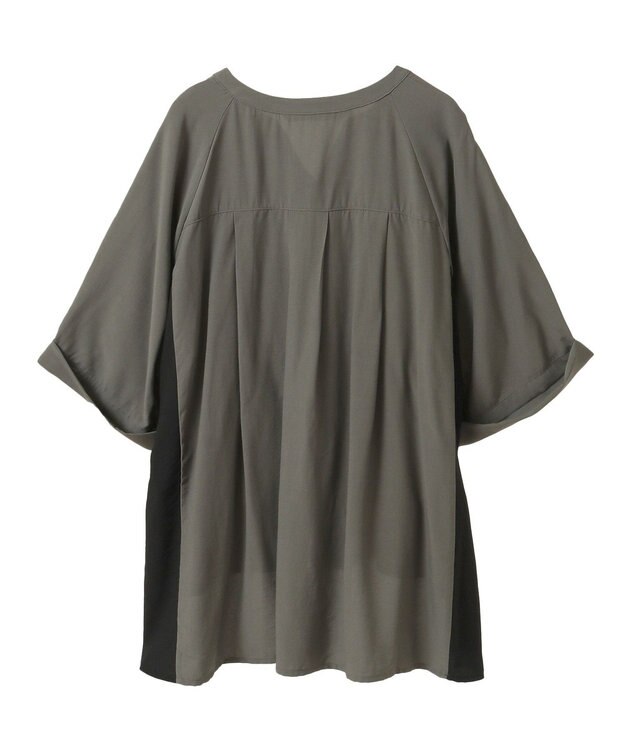 YECCA VECCA ギャザーデザイン配色シャツ Khaki