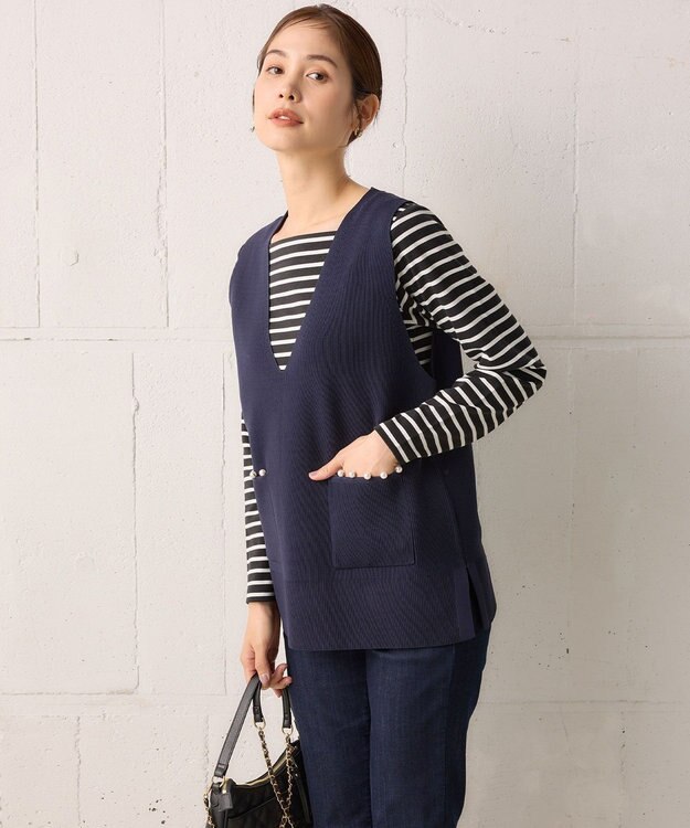 組曲 スクエアネックテール ロングＴシャツ ブラック系1