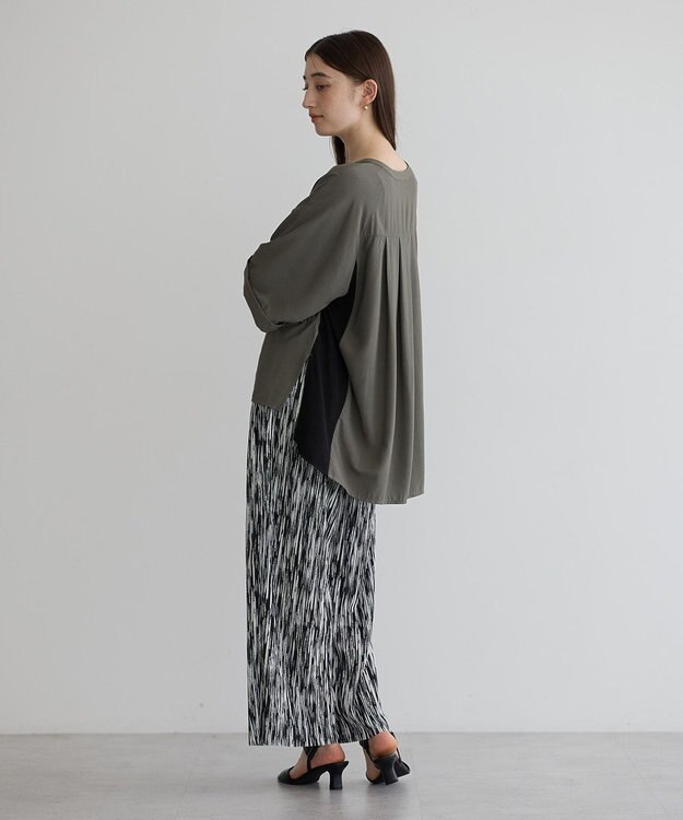 YECCA VECCA ギャザーデザイン配色シャツ Khaki