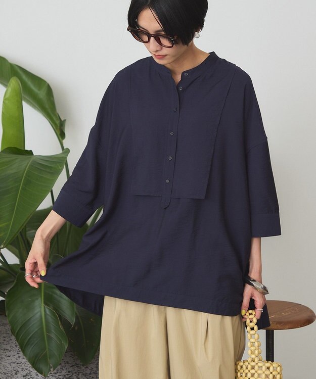 AMERICAN HOLIC 【WEB限定】接触冷感バンドカラーシャツチュニック Navy
