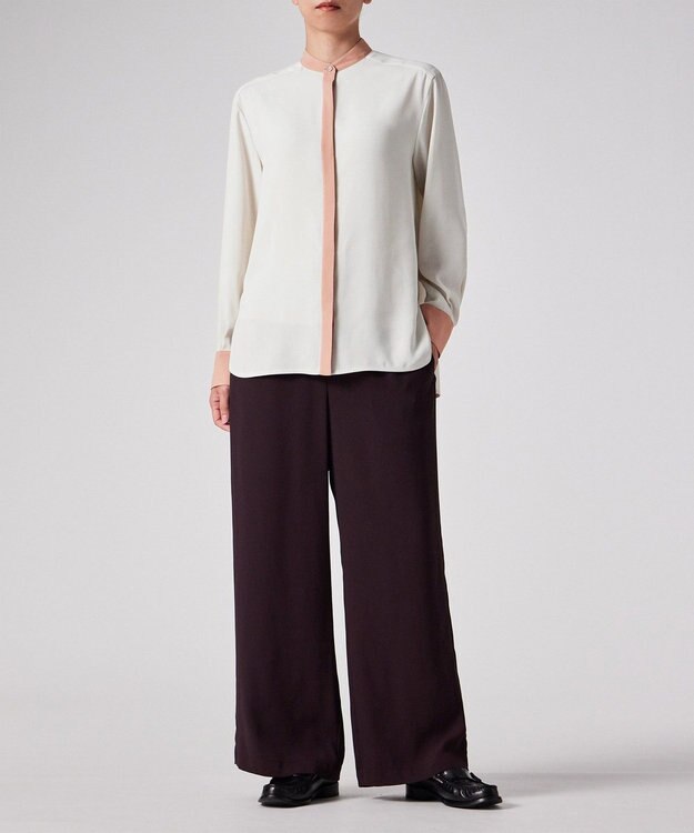 Paul Smith バックサテン ジョーゼット スタンドカラー ブラウス エクリュ