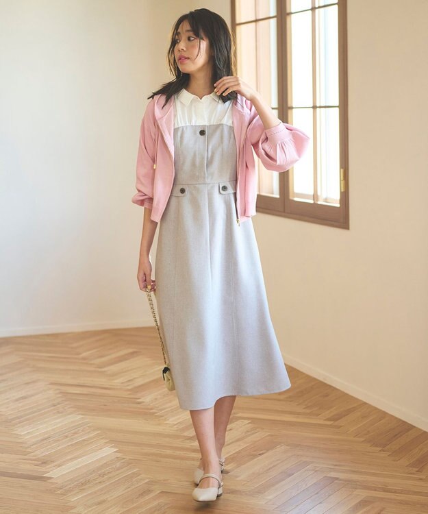 Feroux 【UVカット・接触冷感】パフスリーブニット パーカー ピンク系