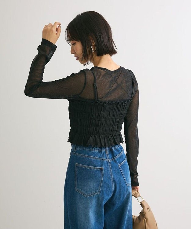 Green Parks ＳＥＴ２点　シャーリングビスチェ＋メッシュインナー Black