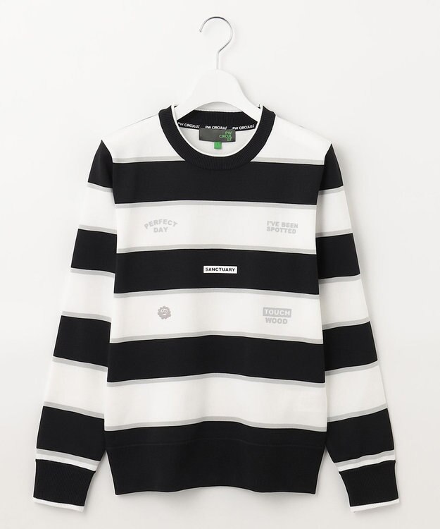 PW CIRCULUS 【WOMEN】【洗える/イージーケア】ロゴ ボーダー ニット ゴルフウェア レディース ブラック系1