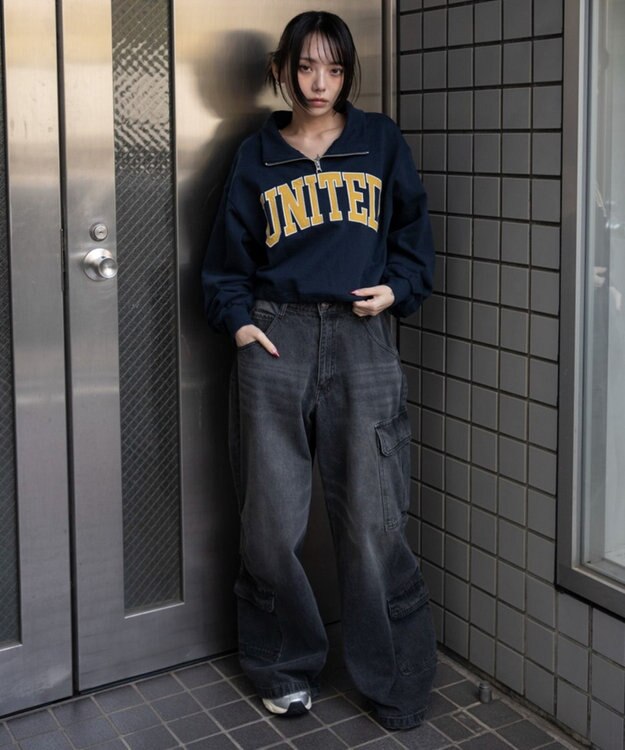 WEGO グラフィックハーフジップスウェット ネイビー