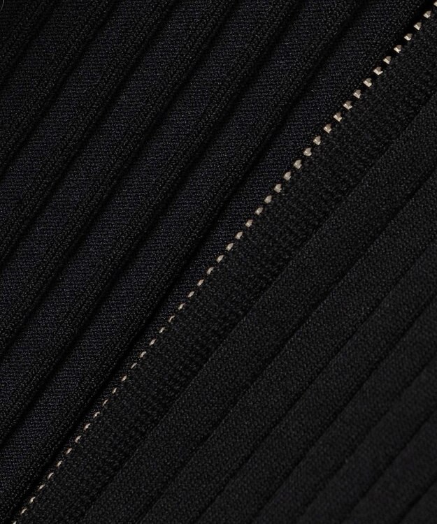 ICB 【洗える】シルクヴィスコースハイゲージ ジップアップカーディガン ブラック系