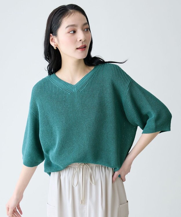 ANY ラミータッチニットT ブルーグリーン