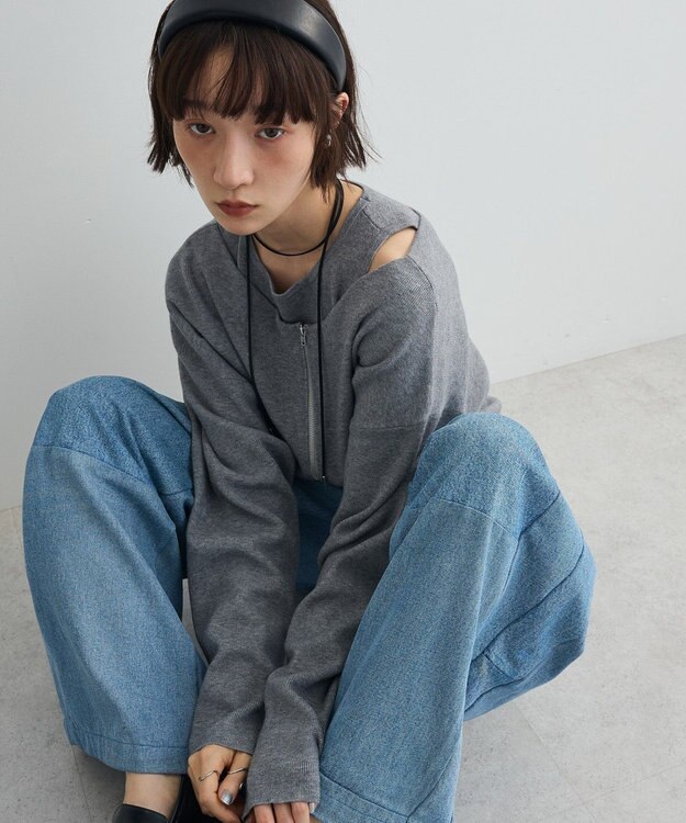 Green Parks SET2点Zipニットカーディガン+アメスリタンク Gray Mixture