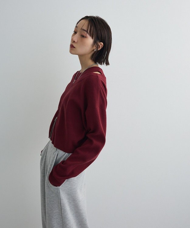 Green Parks SET2点Zipニットカーディガン+アメスリタンク Bordeaux